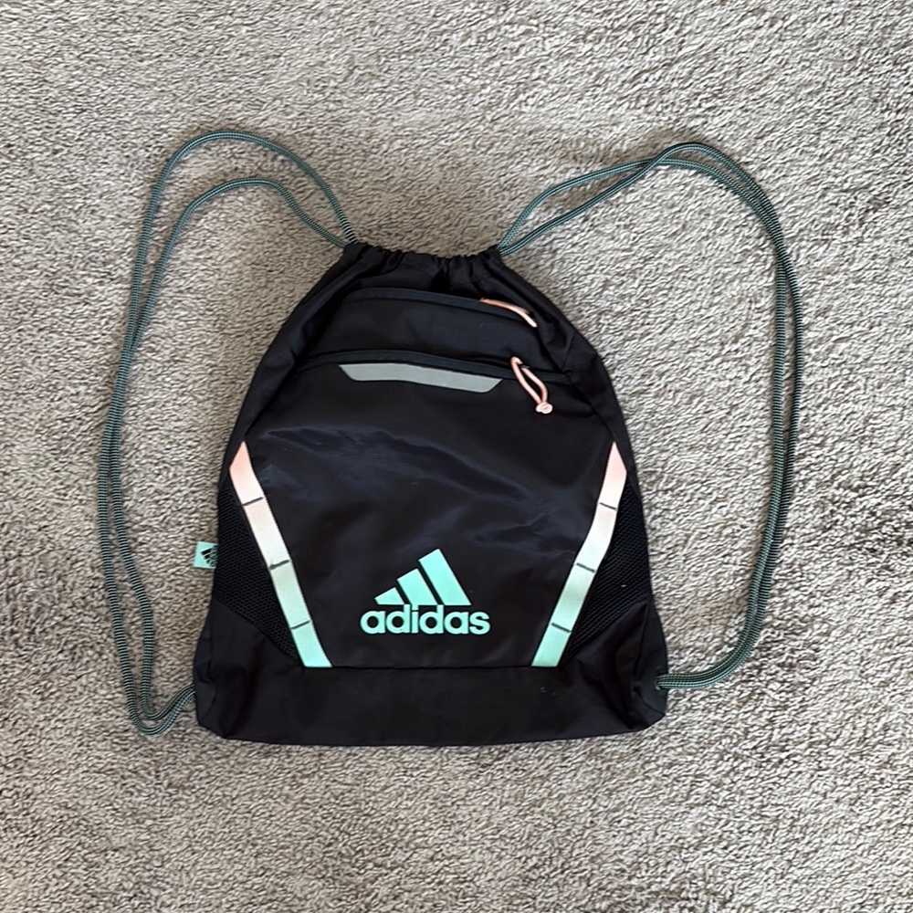 Adidas Black Backpack with Mint and Pink Accents